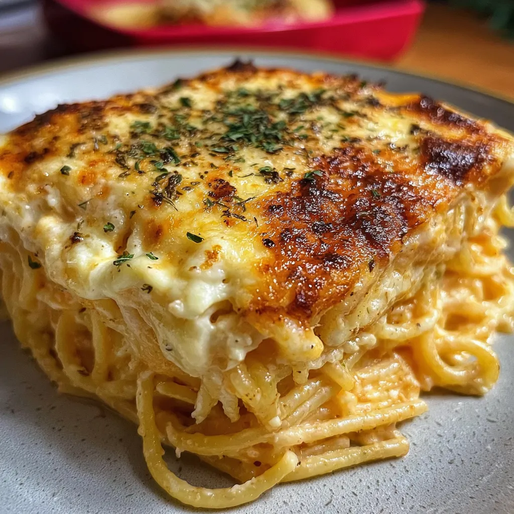 Ultimate Cream Cheese Spaghetti Casserole with Golden Bubbling Perfection - main view